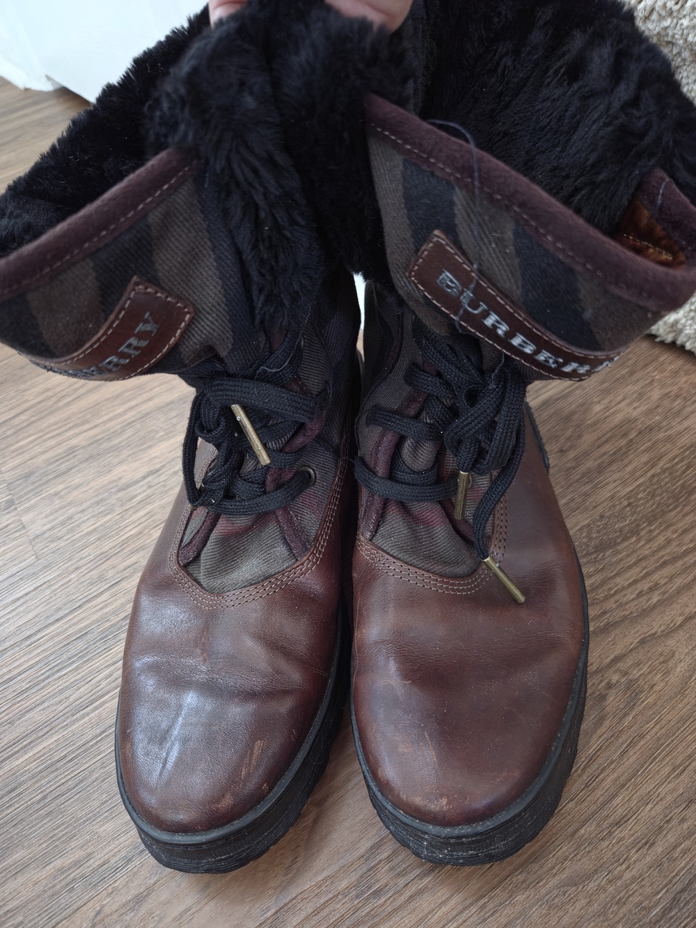 Burberry Brown Leather Lace-Up Fur-Trim Women’s Boots